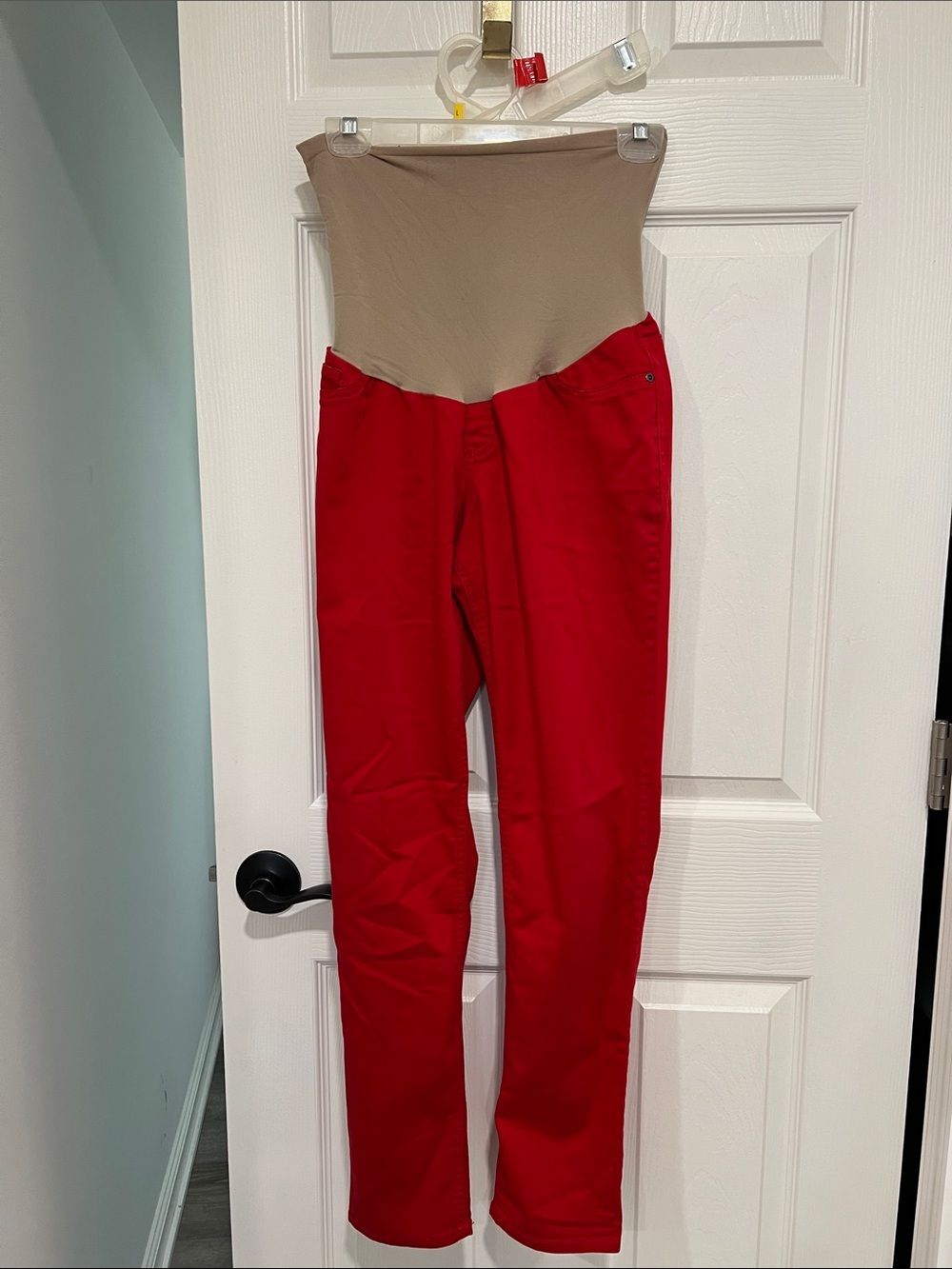 Motherhood Maternity Red Pants with Beige Maternity Panel